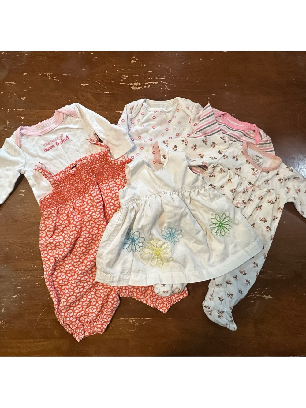 Baby Girl Mixed Outfit 6 Piece Set with Floral Dress & Rompers Sizes 0-6 Months